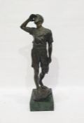 Elsie Chard bronze figure of gentleman, on naturalistic base and raised upon rectangular marble base