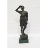 Elsie Chard bronze figure of gentleman, on naturalistic base and raised upon rectangular marble base
