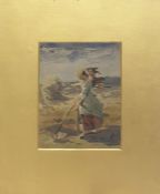 Late 19th/early 20th century English school Watercolour drawing Study of two female figures farming,