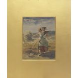 Late 19th/early 20th century English school Watercolour drawing Study of two female figures farming,