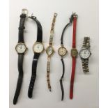 Lady's Bernex gold-coloured wristwatch with rectangular dial and the red leather strap and a