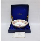 Coalport porcelain Queen Elizabeth II Silver Jubilee commemorative bowl with pink and gilt rose