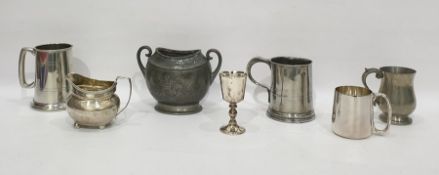 Quantity of silver-plate and pewter to include pint mugs, toast racks, bowls, cups, etc and an