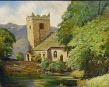 T Marshall Furness (19th/20th century, British) Oil on board Study of a church with mountain, signed