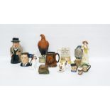 Royal Doulton pottery character jug "Winston Churchill", Royal Doulton peregrine falcon whisky