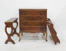 20th century walnut chest of four drawers raised on cabriole supports, an oak wall-hanging