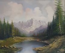 F. Rauscher Oil on canvas Continental lake scene, signed