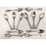 Set of 10 white metal fiddle and thread pattern coffee spoons by Sy & Wagner, Bath, 6 oz approx