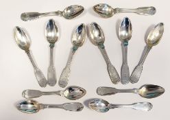 Set of 10 white metal fiddle and thread pattern coffee spoons by Sy & Wagner, Bath, 6 oz approx