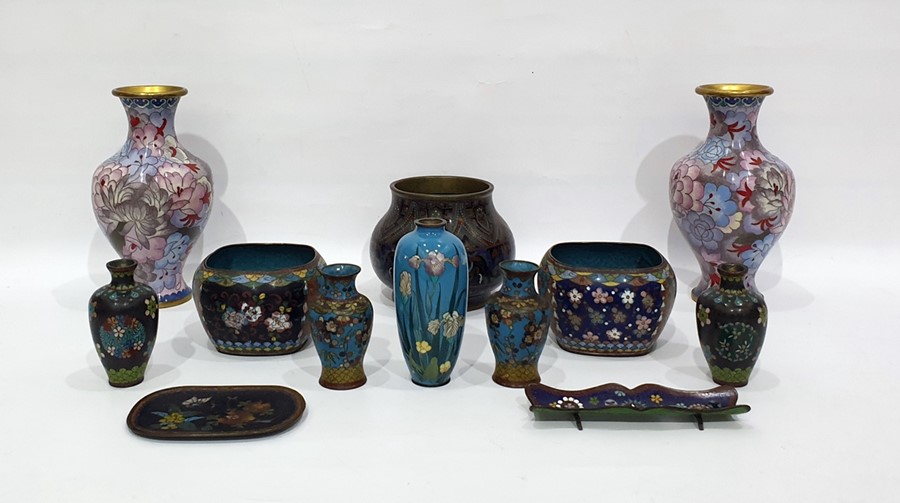 Chinese(?) cloisonne bronze pot, baluster sided and with allover pennants and stylised foliage, 11cm