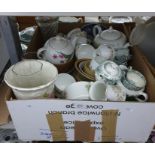 One box of assorted china to include teacups, teapots, vases, plates, etc.