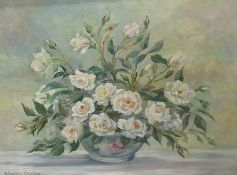 Nancy Greene Oil on canvas  Still Life study of roses in bowl, signed and date 1971  lower left,  38