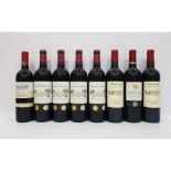 Eight bottles of mixed red wine to include four bottles of Chateau Franc Le Main 2010 Saint-