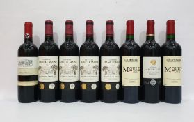 Eight bottles of mixed red wine to include four bottles of Chateau Franc Le Main 2010 Saint-