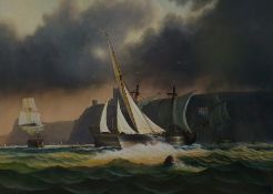 Tim F R Thompson ( 1951) Oil on canvas Nineteenth century maritime scene with sailing vessels, one