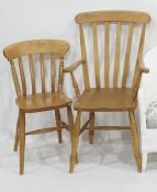Three beech framed slatback dining chairs (3)