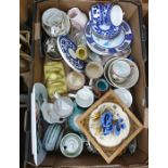Collection of assorted ceramics in three boxes to include toast rack, framed tile, cakestand and