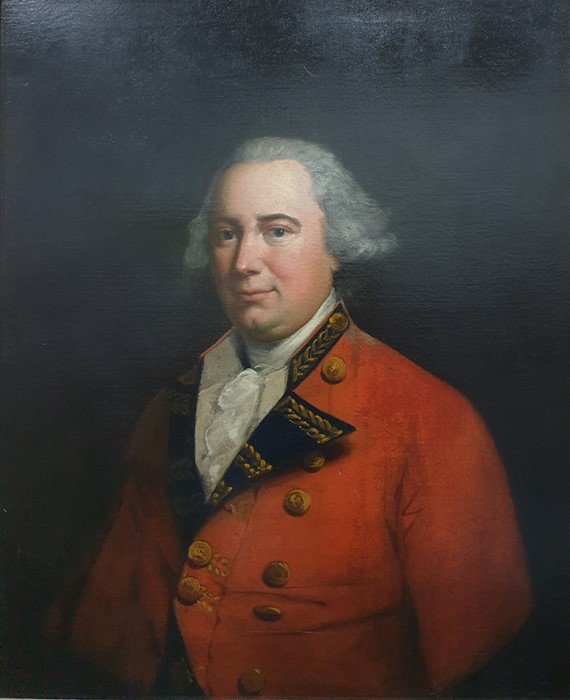 Unattributed (18th century school) Oil on canvas Half length portrait of Georgian gentleman in red