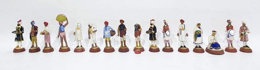 Set of 12 assorted hand painted Indian painted terracotta miniature figures