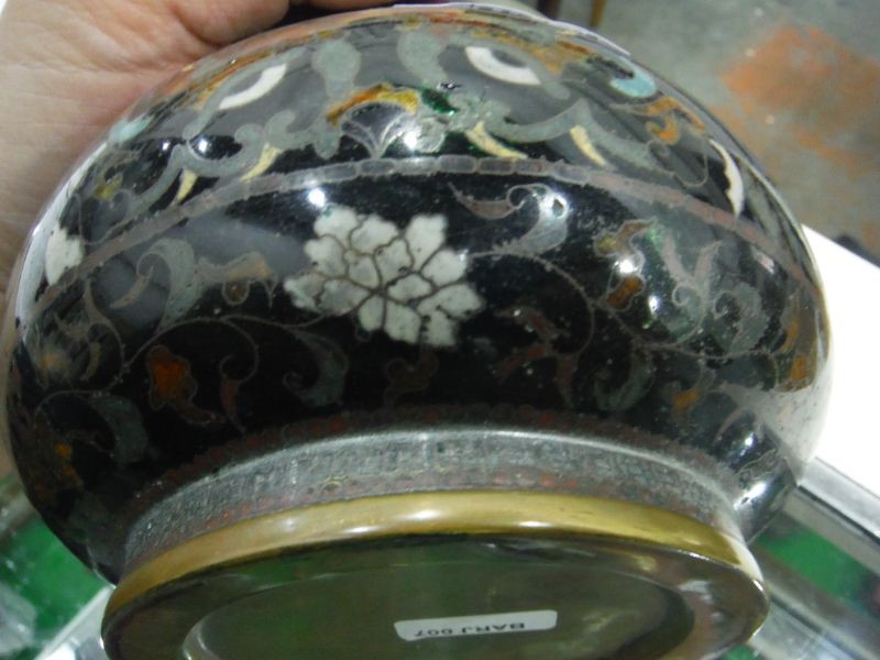 Chinese(?) cloisonne bronze pot, baluster sided and with allover pennants and stylised foliage, 11cm - Image 8 of 11