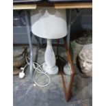 White freeform based table lamp and a Scandinavian style teak surround mirror (2)