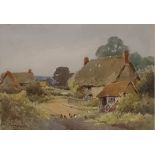 Henry John Sylvester Stannard (1870-1951)  Watercolour drawing  Chickens in lane by thatched