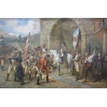 Robert Hillingford Oil on canvas "Triumphant Reception" Napoleon arriving on horseback within