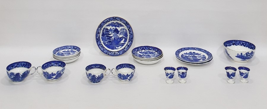 Grainger & Co. Worcester porcelain part tea service, underglaze blue transfer printed with willow