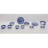Grainger & Co. Worcester porcelain part tea service, underglaze blue transfer printed with willow