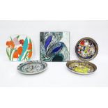 Pair Rosenthal Bjorn Wiinblad wall plates "Aladdin" pattern, Bodil Eja decorated tile in shades of