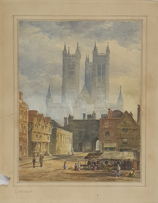 Late 19th/early 20th century school Watercolour drawing Study of Lincoln Cathedral, unsigned, 21.5cm