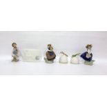 Three Lladro porcelain models of girls with flowers and teddy bear, variously, pair of Lladro tinted
