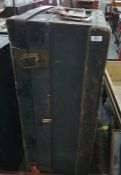Green military style trunk and another wooden and iron bound example with Cunard White Star