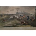 After F C Turner colour engravings Vale of Aylesbury Steeple Chase , 1 -4, 40 x 60 cms, framed ,
