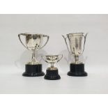 Silver two handled trophy cup, the Royal Island Club, The Duffers Cup 1956, raised on a circular