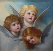 After Sir Joshua Reynolds Oil on canvas Portrait of three girls, modelled as cherubs, 36ins square