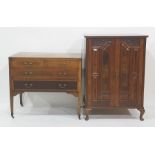 19th century rosewood-effect two-door cupboard raised on cabriole supports and a chest of two