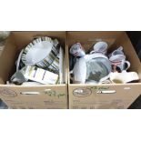 Three boxes of china and glassware to include: champagne flutes, trifle bowl, some Queensberry