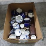 Quantity of French royal blue and gilt bordered coffee cups, quantity of underglaze blue decorated