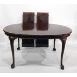 Early 20th century mahogany cross banded D-end extending table on cabriole supports, claw and ball