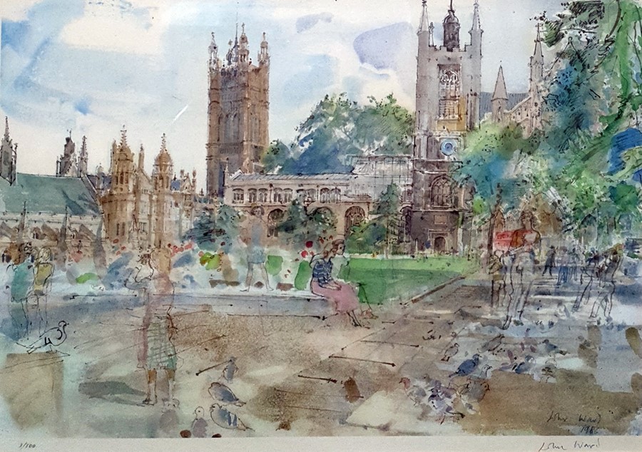 After John Ward Pair of limited edition colour prints Scenes of London, Westminster Abbey from