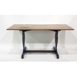 Early 20th century oak rectangular top dining table on trestle style base, 152.5cm x 76cm