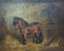 Gertrude L Whelpton (20th century)  Oil on canvas Dartmoor pony in stable, signed and dated 1901, 39