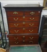 Late Georgian mahogany chest on chest, with dentil cornice, blind fretwork frieze to top and