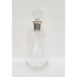 Glass decanter with silver collar and globular stopper, Sheffield circa 1980's, height 32cm