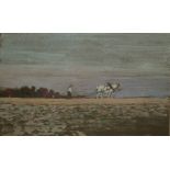 Williams(?) (early 20th century school) Pastel Figure and horse ploughing field, indistinctly signed