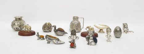 Quantity of small white metal items to include pots, pin cushions and novelty items