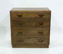 20th century oak chest of four long drawers, on plinth base, 76cm x 75cm