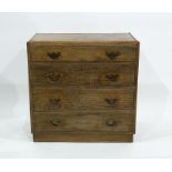 20th century oak chest of four long drawers, on plinth base, 76cm x 75cm