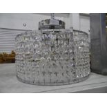 Drum-shaped white metal and cut glass prismatic bead ceiling light fitting